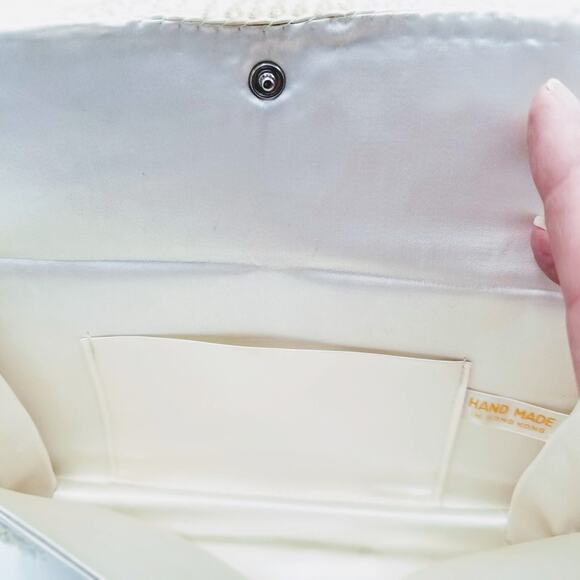 Vintage Beaded Clutch Purse, Off White Sequin Evening Bag, Double Sided - Picture 6 of 9